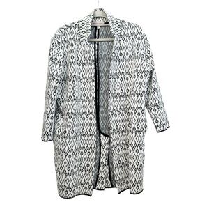 Philosophy Open front Long Duster Cardigan Diamond pattern white black Medium